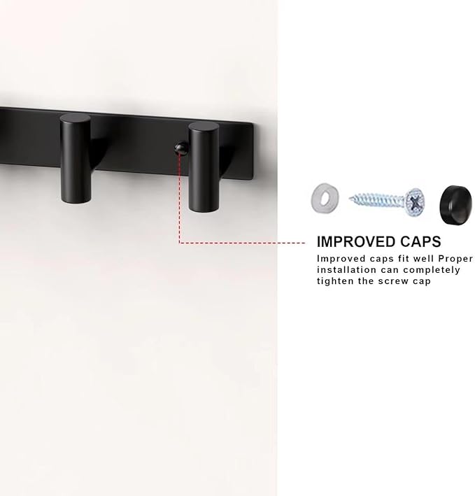 PMMASTO Coat Rack Wall Mounted, 5 "T Shaped Wall Hooks for Hanging, Heavy Duty Stainless Steel Coat Hook Rail for Hat Towel Robes in Bathroom Kitchen Mudroom Entryway (Black, 2 Pack)