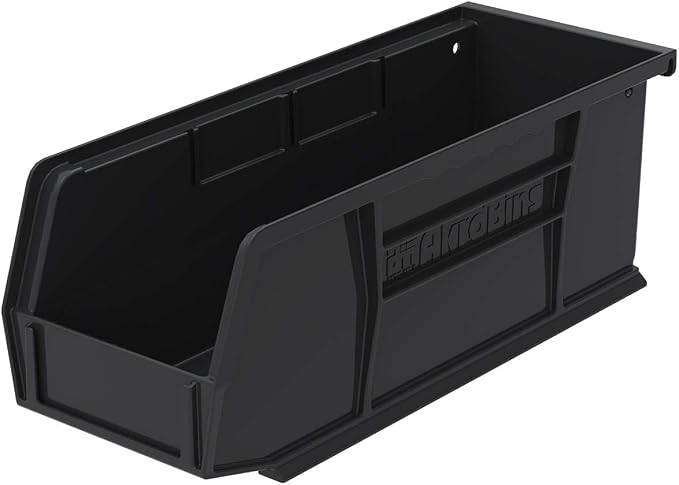Akro-Mils 30224 AkroBins Plastic Storage Bins, 11"x 4"x 4", Black, 12-Pack | Space-Saving Stackable Bins for Garage, Pantry, Craft Organization