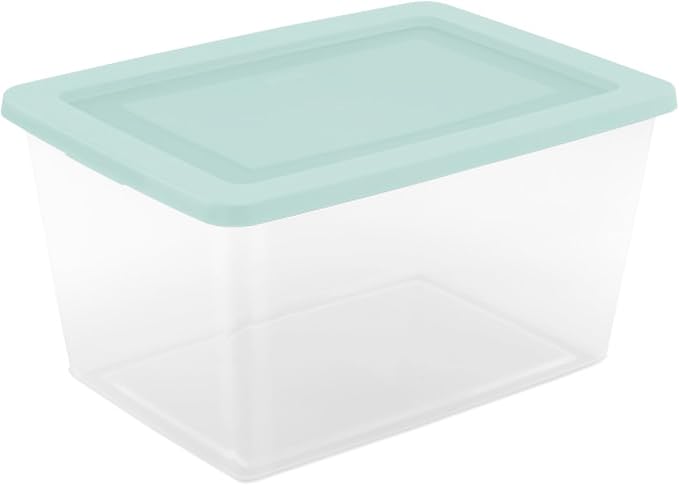 Sterilite 32 Pack Storage Boxes, Clear Plastic Stackable Containers, Lightweight Home Organizers with Snap Lids, 58 Quart, Mindful Mint