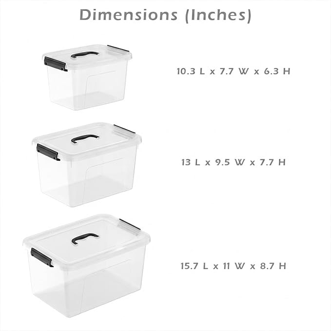 Clear Storage Latch Box/Bin, 3-Pack Plastic Organizing Container with Handle and Lids (7QT/16QT/22QT)