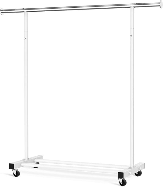 VICERII Clothes Rack, 130LB Capacity Heavy Duty Clothing Rack with Wheels and Bottom Shelf, 52.17 Inch Rolling Racks for Hanging Clothes, Coats, Shirts, Sweaters, Skirts, Dress, White