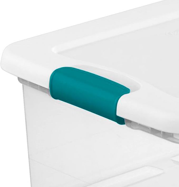 Sterilite+14948012+15+Quart+White%2fClear+Plastic+Storage+Box+With+Blue+Aquarium+Latches