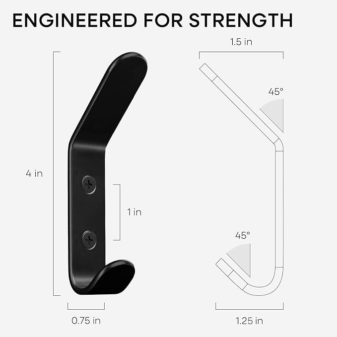 Wall Coat Hook Rack - Set of 2 - Black Metal Hooks for Hanging Coats - Hat Hooks - Hat Hangers for Wall