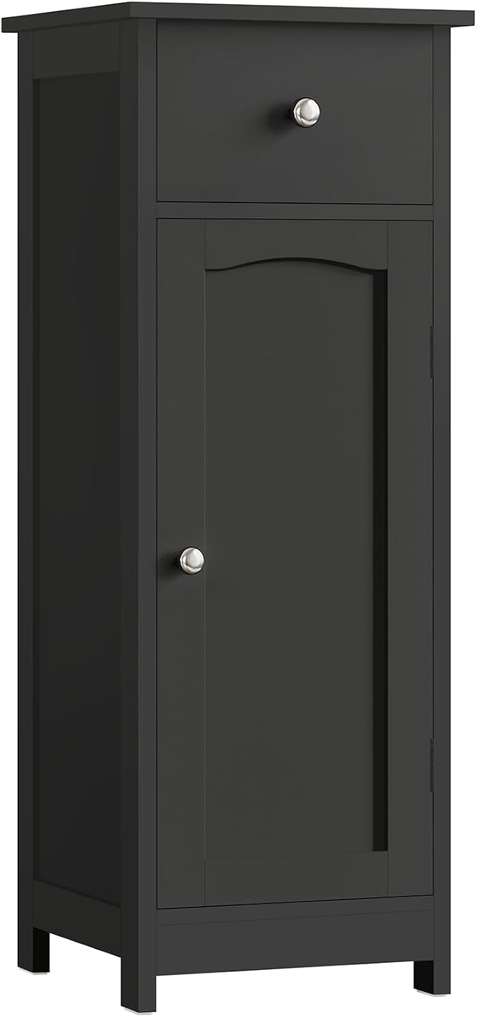 Iwell Bathroom Storage Cabinet, Small Bathroom Floor Cabinet with Drawer & Storage Shelf, Free-Standing Organizer Cabinets for Hallway/Living Room, Black
