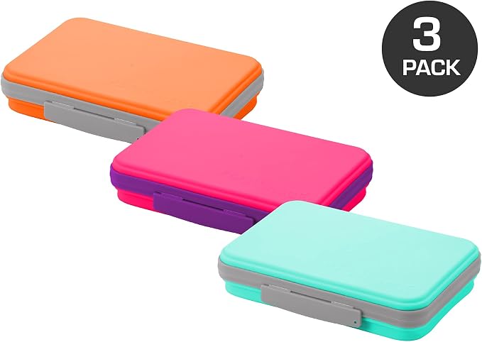 It's Academic Flexi Storage Box with Lid, Collapsible Pencil Case Design for Craft and School Supplies, 3-Pack