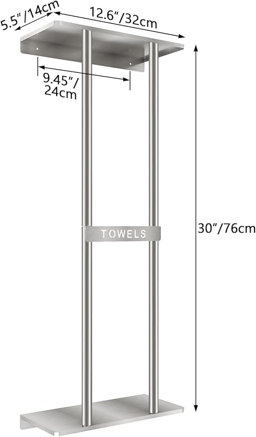 STWWO Bathroom Towel Storage for Bathroom, Wall Towel Rack for Rolled Towels, 30 inch Towel Holder Wall Mounted with Metal Shelf Can Holds 6 Large Towels, Brushed Nickel