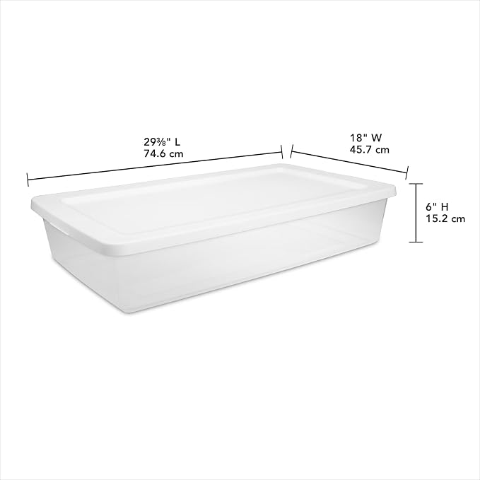 41-Quart Clear Plastic Under-Bed Storage Bin with Snap-Lock Lid | 29.3" x 45.7" x 15.2cm, Stackable Design, See-Through Body, Seasonal Clothing Storage, Secure Stacking Lid