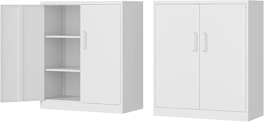 Fesbos Metal Storage Cabinet-36” Tall Steel File Cabinet with Lockable Doors and Adjustable Shelves-White Steel Storage Cabinet for Home, School, Office, Garage