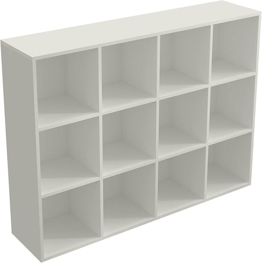OSCHF 12-Cube Storage Shelf Bookcase, Warm White | Wooden 3-Tier Open Bookshelf, Fits 11×11" Bins, Vertical or Horizontal Use, Full Back Panels, For Home Office