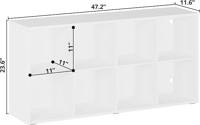 IRONCK Bookshelf, 8-Cube Storage Cube Shelf Organizer, Extra Thick Frame Horizontally & Vertically Reversible Bookcase with Open for Living Room, Bedroom, Home Office, White