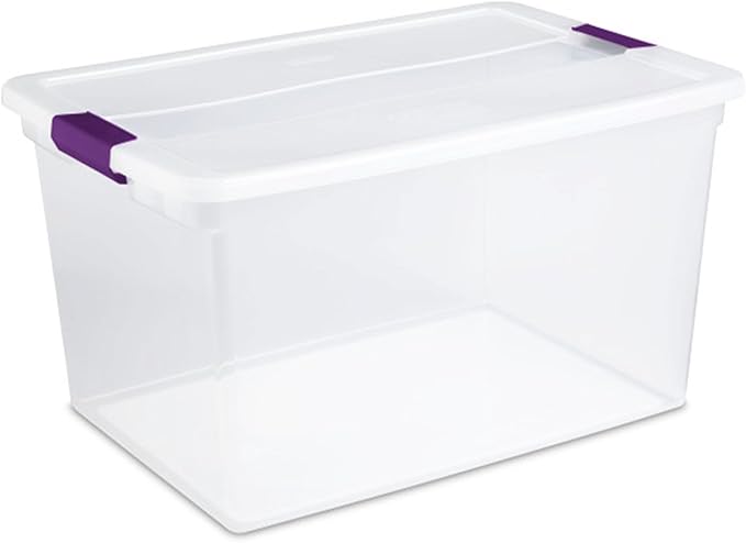 Sterilite 66 Qt ClearView Latch Storage Box, Stackable Bin with Latching Lid, Organize Clothes, Blankets, Items in Closet, Clear Base and Lid, 12-Pack | Clear Plastic Organizers with Color Accent Latches for Closet, Bedroom, Shelving Units, Dorm Room a...