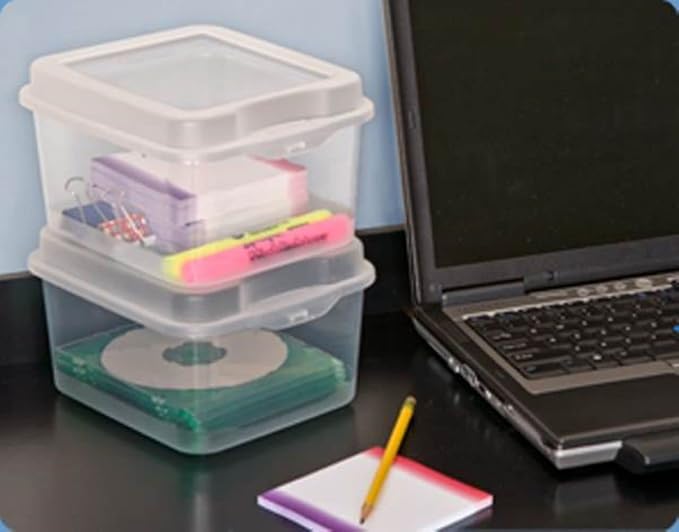 Sterilite FlipTop, Stackable Small Storage Bin with Hinging Lid, Plastic Container to Organize Desk at Home, Classroom, Office, Clear, (Pack of 12) | Bin with Hinged Lid, Stackable Multipurpose Organizer for Art & Craft Supplies, Accessories, Photos & ...
