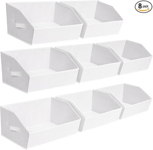 Homsorout Closet Baskets for Shelves - Decorative Storage Baskets with Handle, Trapezoid Closet Bins for Organization, Shelf Storage Bins for Clothes, Books, Home, Office, 8 Pack, White