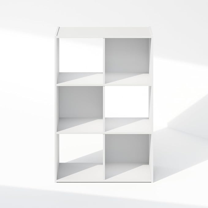 Furinno PELLI Book Shelf, 6-Cube Bookshelf, Cube Storage Organizer Bookcase, 11.7 x 23.7 x 35.4, for Living Room, Bedroom, Home Office, White