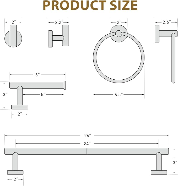 Luxbaro 24 Inch Matte Black Bathroom Hardware Set, Thicken, 4-Piece | Modern Towel Bar Set, Wall Mounted Towel Racks for Bathroom, Durable SUS304 Stainless Steel Bathroom Accessories Set