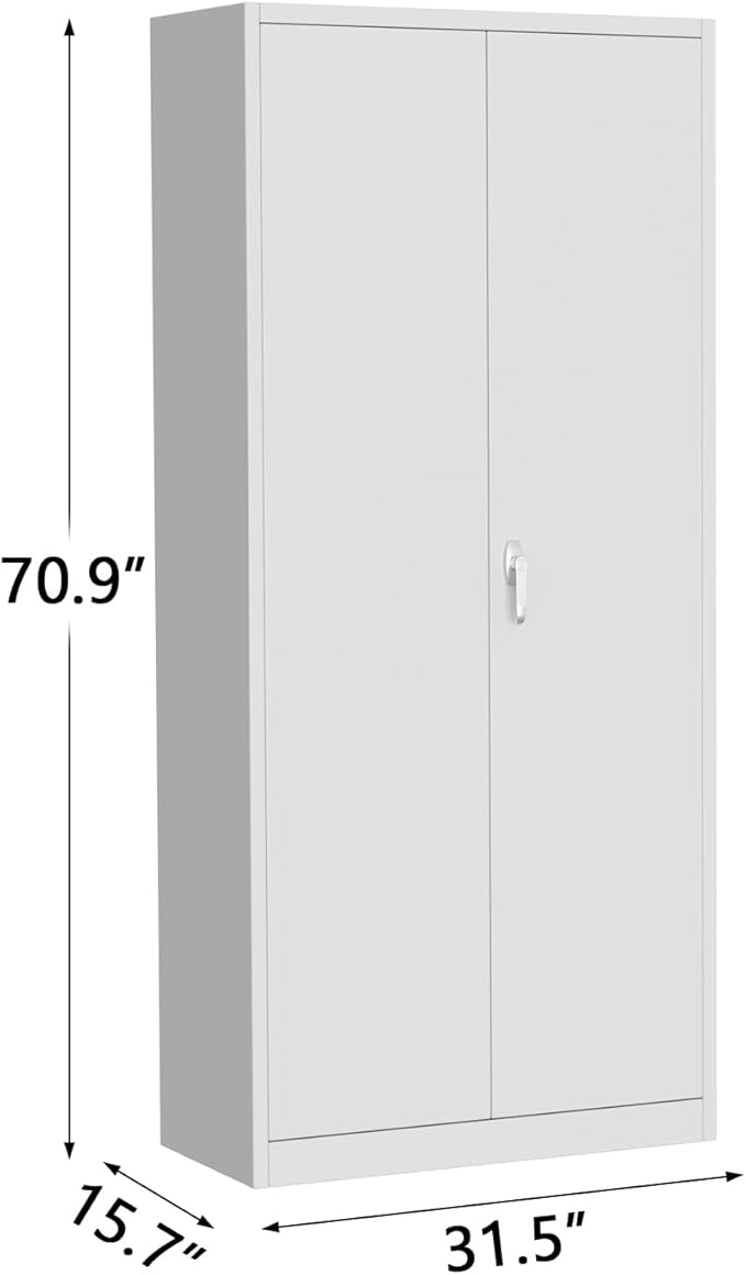 GarveeHome Storage Metal Cabinet 71" with Doors and Shelves Adjustable Adjustable Feet and Lock Tall Storage Cabinet for Pantry Garage Craft Bedroom Office