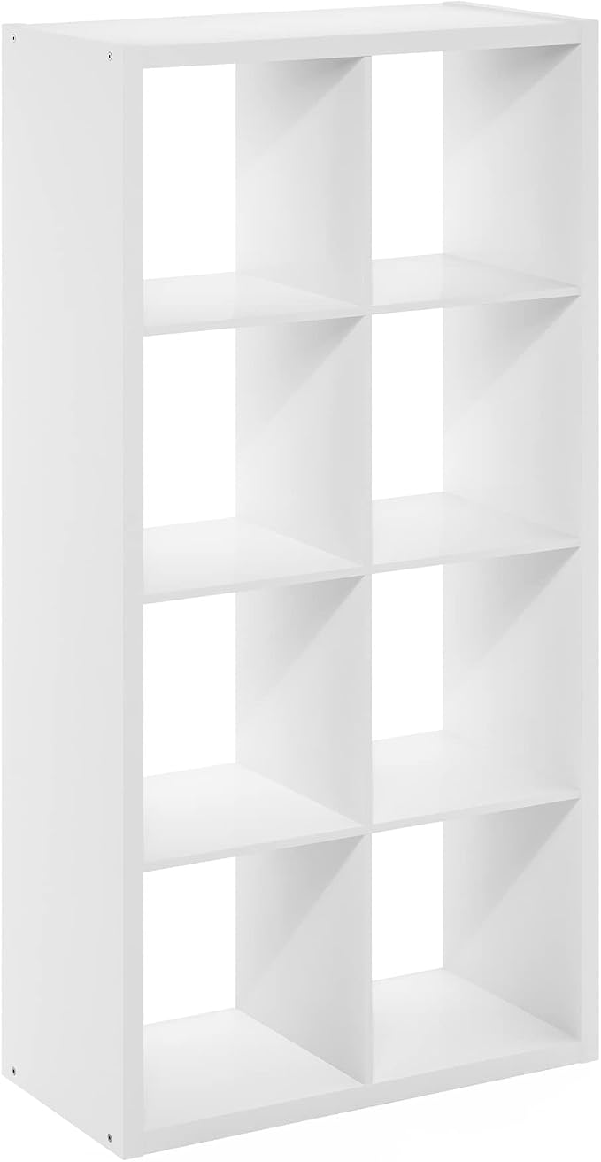 8-Cube Cubicle Bookshelf, Cube Bookcase with Open Back, Reversible Book Shelf, Cube Storage Organizer, 15 x 30 x 58, for Living Room, Home Office, White