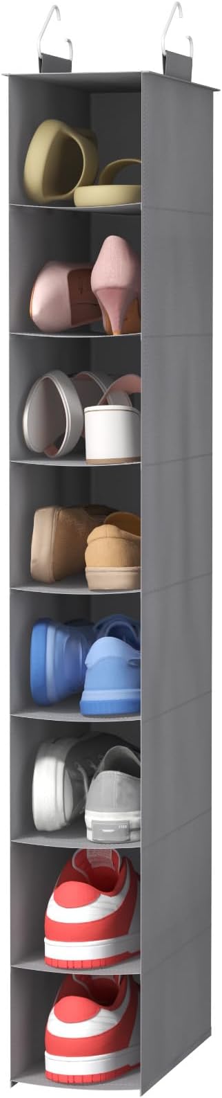 Lifewit 8 Section Hanging Shoe Storage Organizer for Closet Foldable, Gray | Folding Shoe Racks, Fabric Shoes Storage with Two Hangers, Closet Organizers and Storage for Wardrode, Dorm