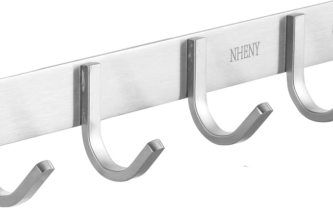 Coat Hook Wall Mount - Towel Rack with 6 Hooks Hanger for Hanging Clothes, Bags, Keys, and Towels Bathroom, Entryway, Door, 304 Stainless Steel Brushed Nickel