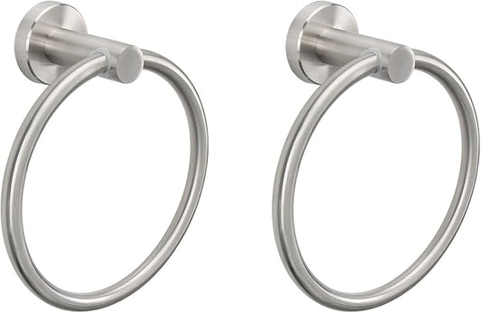 NearMoon Bath Towel Ring, Bathroom Hardware Accessories-Thicken Stainless Steel Hand Towel Holder for Bathroom, Modern Round Towel Hanger Wall Mounted (Brushed Nickel, 2 Pack)