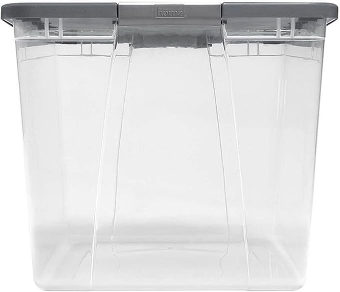 HOMZ Clear Plastic Storage Bin with Secure Latching Gray Lid, 64 Qt, 2 Pack | Heavy-Duty Stackable Containers, Large Organizer Box for Homes, Offices, and Garages
