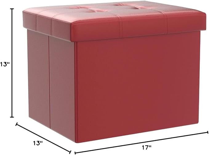 Bsketa Storage Ottoman, Folding Foot Stool with Thicker Foam Padded Seat Small Leather Storage Ottoman Bench Foot Rest for Living Room Foldable Coffee Table 17x13x13in,Red | Ottoman with Storage, Thicker Foam Padded Seat, Living Room, Dorm, Bedroom, Lo...