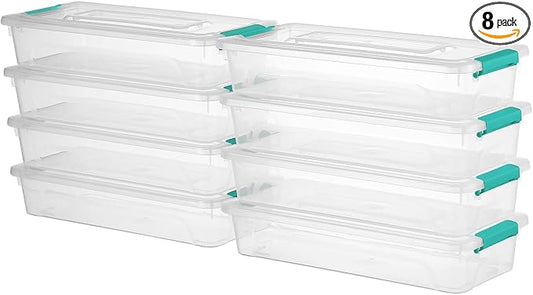 novelinks 4 Quart Clear Plastic Storage Containers with Lids (8 Pack) | Storage Bins with Lids, Stackable Small Clear Bins, Craft Storage Box, Paper Storage, Under Bed Storage Bins, Pencil Box