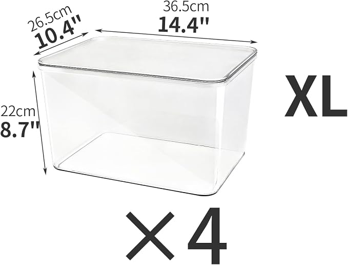 4-Piece Set,Plastic Clear Storage Bin with Lid,Large Storage Containers,Lidded Storage Boxes for Books, Clothes, Toys, Cabinets (clear 4XL)