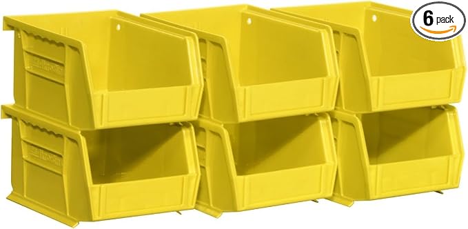 Akro-Mils 30210 AkroBins Plastic Storage Bins, Space-Saving Stackable Bins for Garage, Pantry, Craft Organization, 5" x 4" x 3", Yellow, 6-Pack