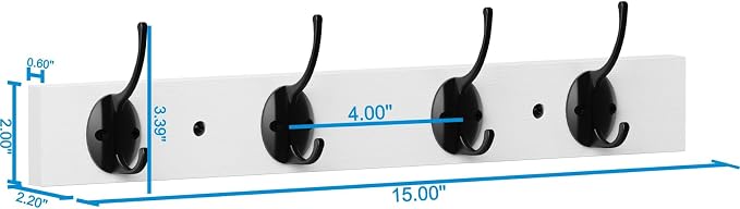 VERTORGAN 2 Pack Wall Mounted Wooden Hat Rack,4 Hooks Entryway(White) | Wood Coat Hooks,Wall Hooks for Hanging,Hat Rack Bag Hanger Key Holder for Wall,Purse Hanger Towel Racks for Bathroom