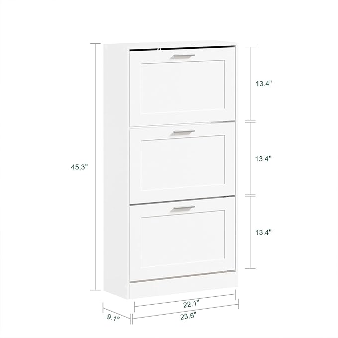 Haotian Shoe Cabinet Storage for Entryway | Narrow Shoe Cabinet with Three Flip Drawers to Save Space, Shoe Rack Cabinet for Entrance Hallway (White)