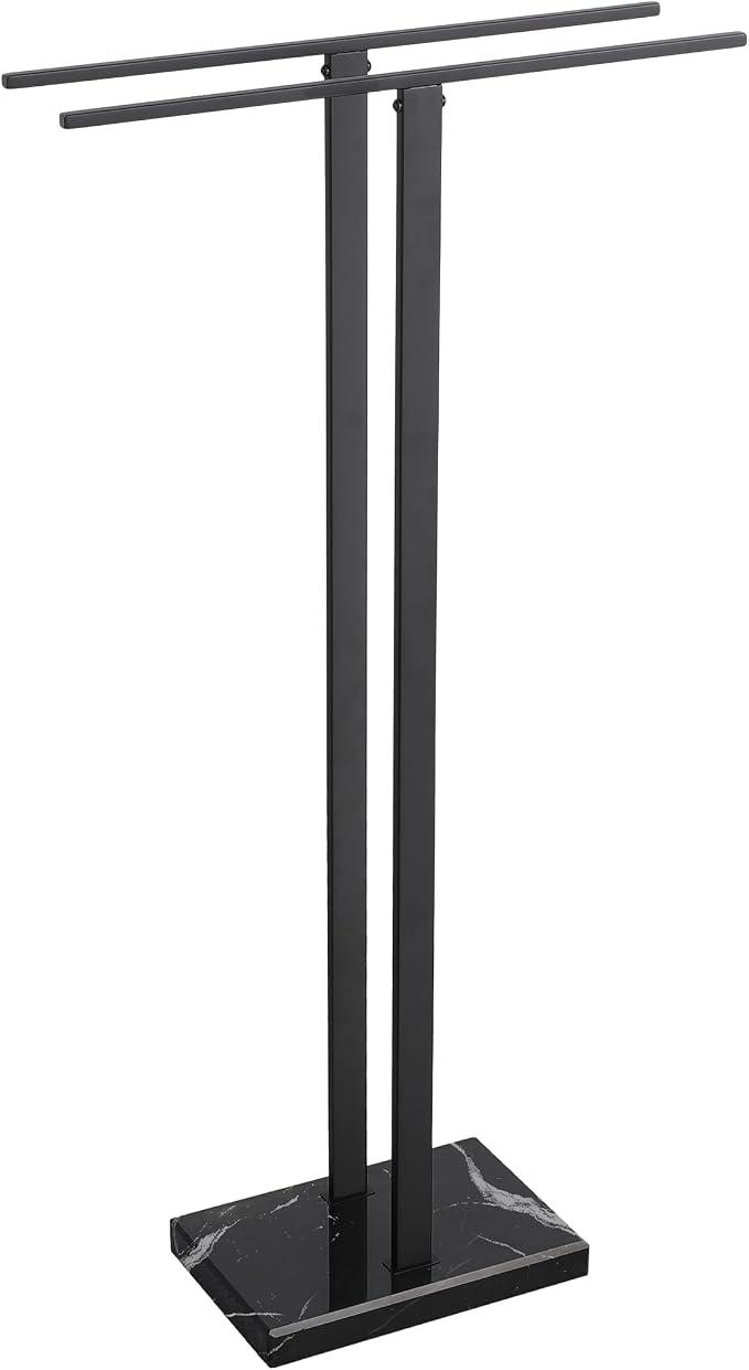 KES 37" Freestanding Towel Rack, Heavy Black Marble Base, Stainless Steel | Equal-height, Fits Large Bath Towels, Stable 8.23 lb Base, Rustproof Stainless T-Bars, Modern Design