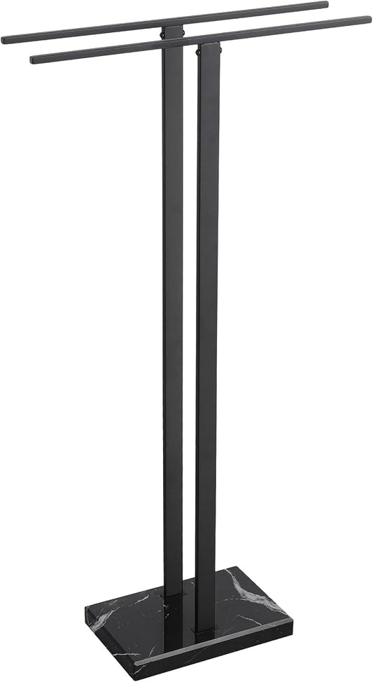 KES 37" Freestanding Towel Rack, Heavy Black Marble Base, Stainless Steel | Equal-height, Fits Large Bath Towels, Stable 8.23 lb Base, Rustproof Stainless T-Bars, Modern Design
