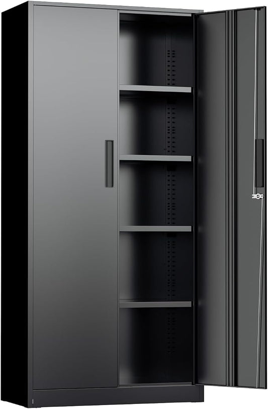 INTERGREAT Black Metal Storage Cabinet, 72" Locking Steel Cabinets with 2 Door and 4 Adjustable Shelves, Tall Metal Cabinet for Home Office, Garage, Warehouse