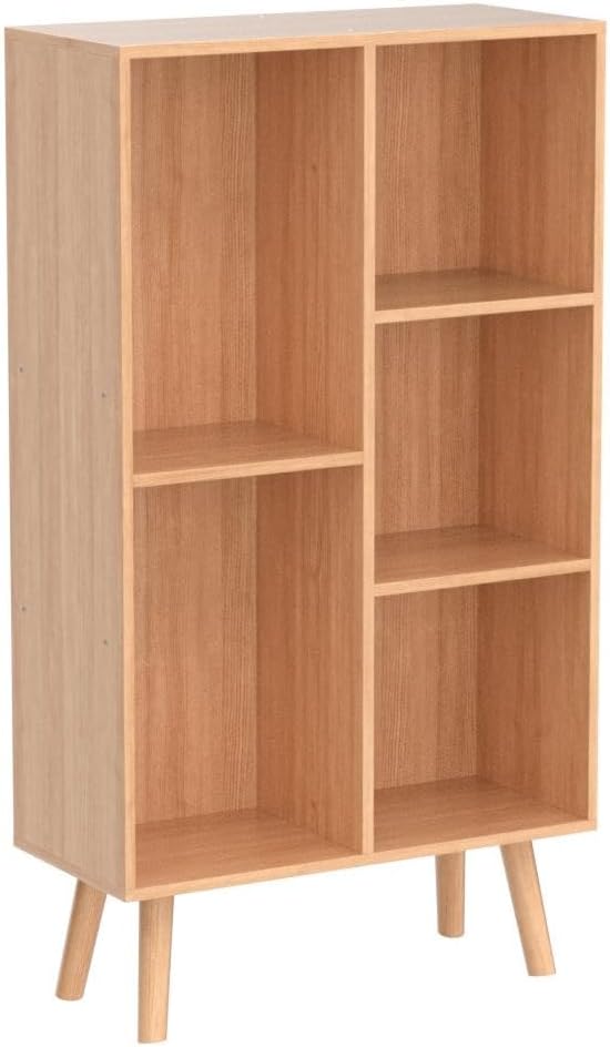 LEYAOYAO 5 Cube Bookshelf, Mid-Century Modern Book Shelf with Legs, Natural | 3 Tier Bookcase, Rustic Wood Bookshelves Freestanding Small Storage Organizer, Open Shelves for Bedroom, Living Room, Office