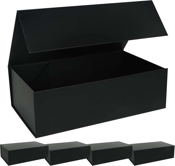 LFBOX Black Gift Box with Magnetic Lids 5 Pack | Large Bridesmaid Groomsman Proposal Boxes,13.8x8.3x4.4 in, Collapsible Rectangle Storage Box
