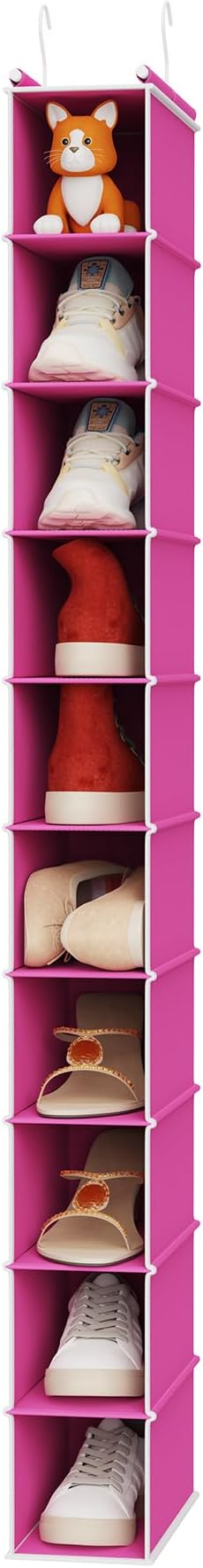 MAX Houser 10 Tier Slim Hanging Shoe Organizer, Narrow Closet Hanging Storage Shelf, Pink