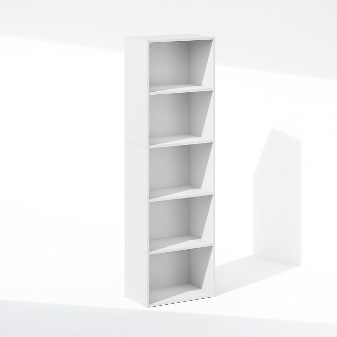 Furinno Reed Closet Organizers and Storage, 5-Tier Closet Organizer, Open Shelf Closet Storage, for Wardrobe, Bedroom, Living Room, White