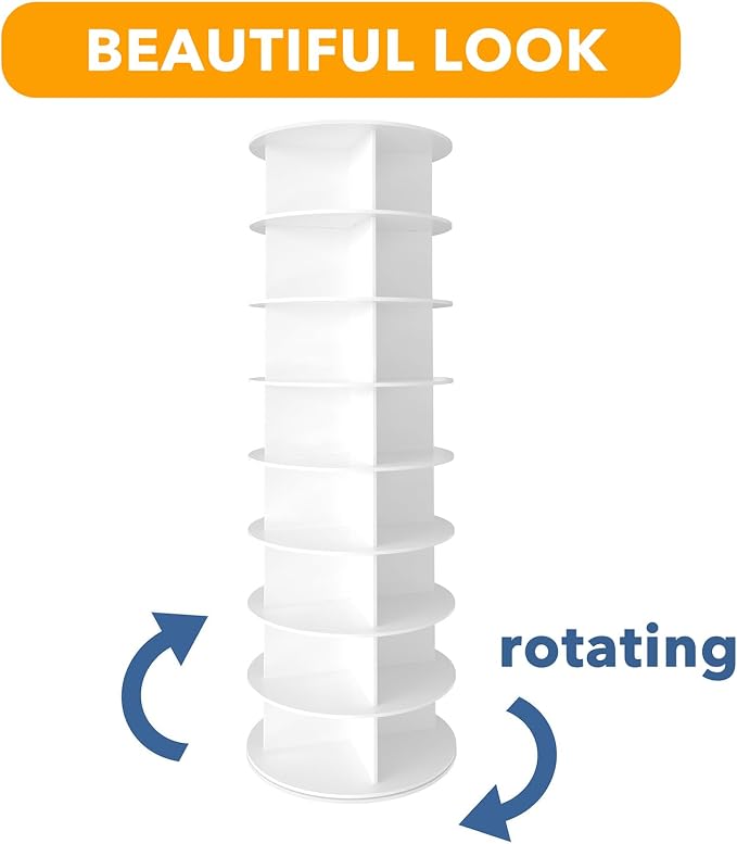 SpaceAid 8 Tier Rotating Shoe Rack Tower, Spinning Shoe Display Lazy Susan, Revolving 360 Shoe Rack Storage Round Carousel, Vertical Handbag Rotate Shoes Closet Organization (8-Tier White)
