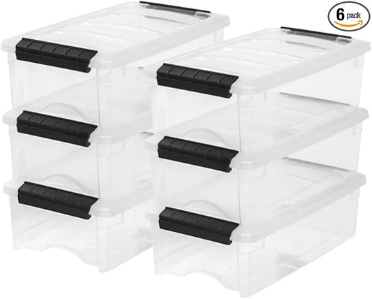 IRIS USA 6-Pack 6 Quart Storage Bins with Lids | Transparent design makes contents easy to find. Ideal for shoes, photos, documents, and small essentials. Nestable design