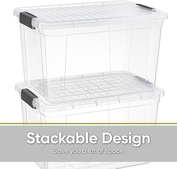 Superio Clear Storage Box with Lid, Plastic Container Bin for Organizing, Stackable Crate, BPA Free, Non Toxic, Odor Free, Organizer for Home, Office, School, and Dorm (14.7 Qt (Deep)