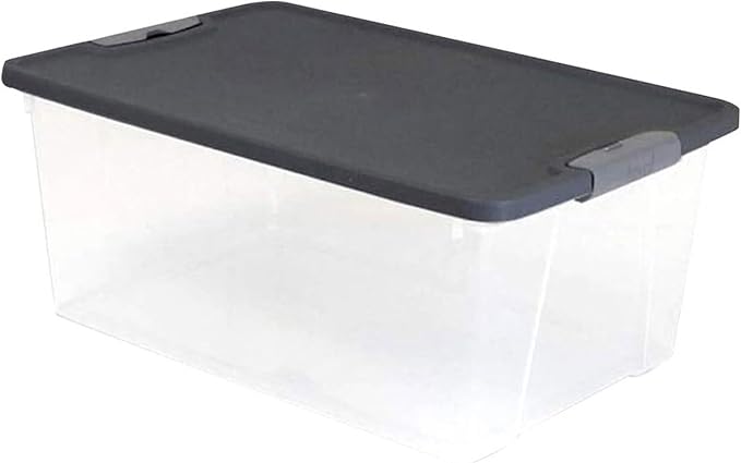 HOMZ Clear Plastic Storage Bins with Snaplock Secure Latching Lids | Easy Grip Handles | Stackable & Nestable Organizing Totes | Grey Lid | 15 Quart, Pack of 4
