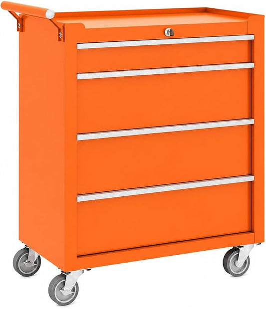 Garvee Rolling Tool Chest, 4 Drawers Tool Storage Cabinet, Toolbox with Wheels, Portable Tool Cabinet Organizer with Locking System & Drawer Liners, Tool Storage Cart for Garage, Workshop, Orange