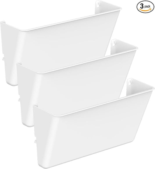 Gawerk Clear Acrylic Single Pocket, Plastic Hanging Wall Mount File Holder for Office Home (White, 3 Pack)