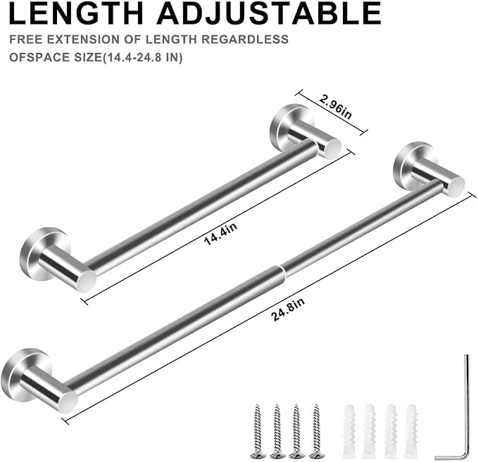 MGahyi Towel Racks for Bathroom-Adjustable Towel Holder(13.18inch-24inch) Sturdy and Rustproof Towel Bar Wall Mounted, Single Towel Bar Rod for Bathroom Accessories(1Pack,Silver)