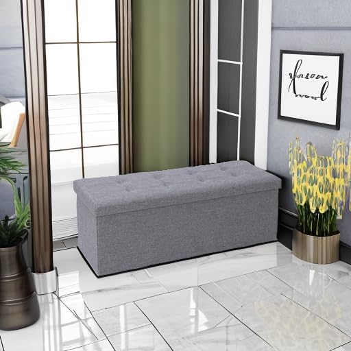 ZenStyle 43Inches Storage Ottoman Bench, Folding Footrest Padded Seat, Storage Chest Long Shoes Bench with Divider, Holds up to 660 lbs, for Living Room, Entryway, Bedroom, Dark Gray