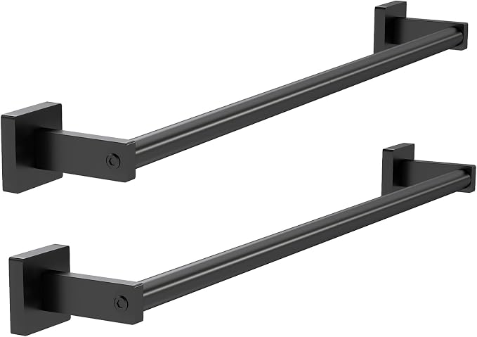 MKO Towel Bar for Bathroom, 24" 2 Pack Wall Mounted Towel Rack, Black | Hand Towel Holder Rod with Heavy-Duty Stainless Steel for Bathroom Kitchen Hanger, 2 Pack Value