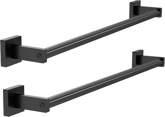MKO Towel Bar for Bathroom, 24" 2 Pack Wall Mounted Towel Rack, Black | Hand Towel Holder Rod with Heavy-Duty Stainless Steel for Bathroom Kitchen Hanger, 2 Pack Value