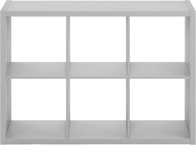 Furinno CUBICLE 6-Cube Book Shelf, Extra Thick Frame Bookshelf, Light Grey | 14.6" x 44" x 30", Horizontally & Vertically Reversible Bookcase with Open Back, for Living Room, Bedroom, Home Office