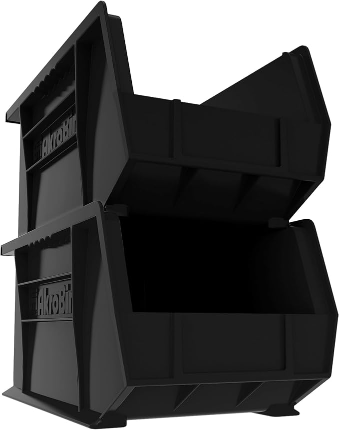 Akro-Mils 30240 AkroBins Plastic Storage Bins, 15"x8"x7", Black, 12-Pack | Space-Saving Stackable Bins for Garage, Pantry, Craft Organization